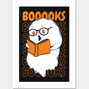 Funny Cartoon Ghost Reading Books // Ghost Booooks Boo Funny Halloween Posters and Art